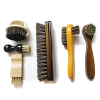 6 Pcs Set Horse Hair Pig Bristle Shoe Brush , Oil Polish Tool, Scrub Suede Fur, Clear Leather Shoes Ash 2