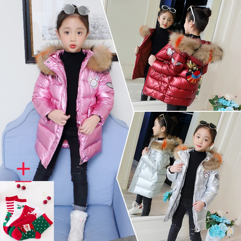

Children winter long jacket for kids girl silver gold Boys Casual Hooded Coat Baby Clothing Outwear kids Parka Jacket snowsuit