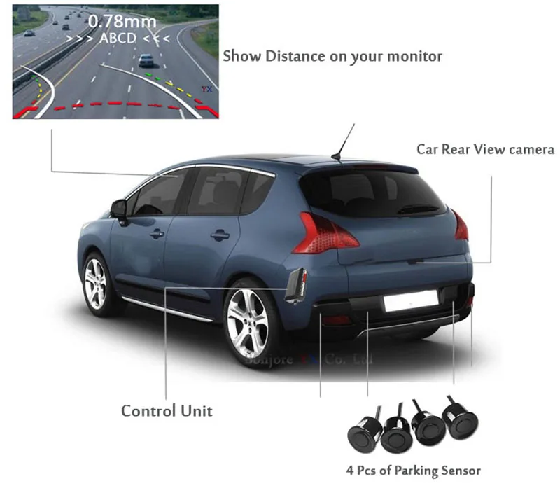 sistema de alarme de estacionamento com trajetória radar câmera de visão traseira