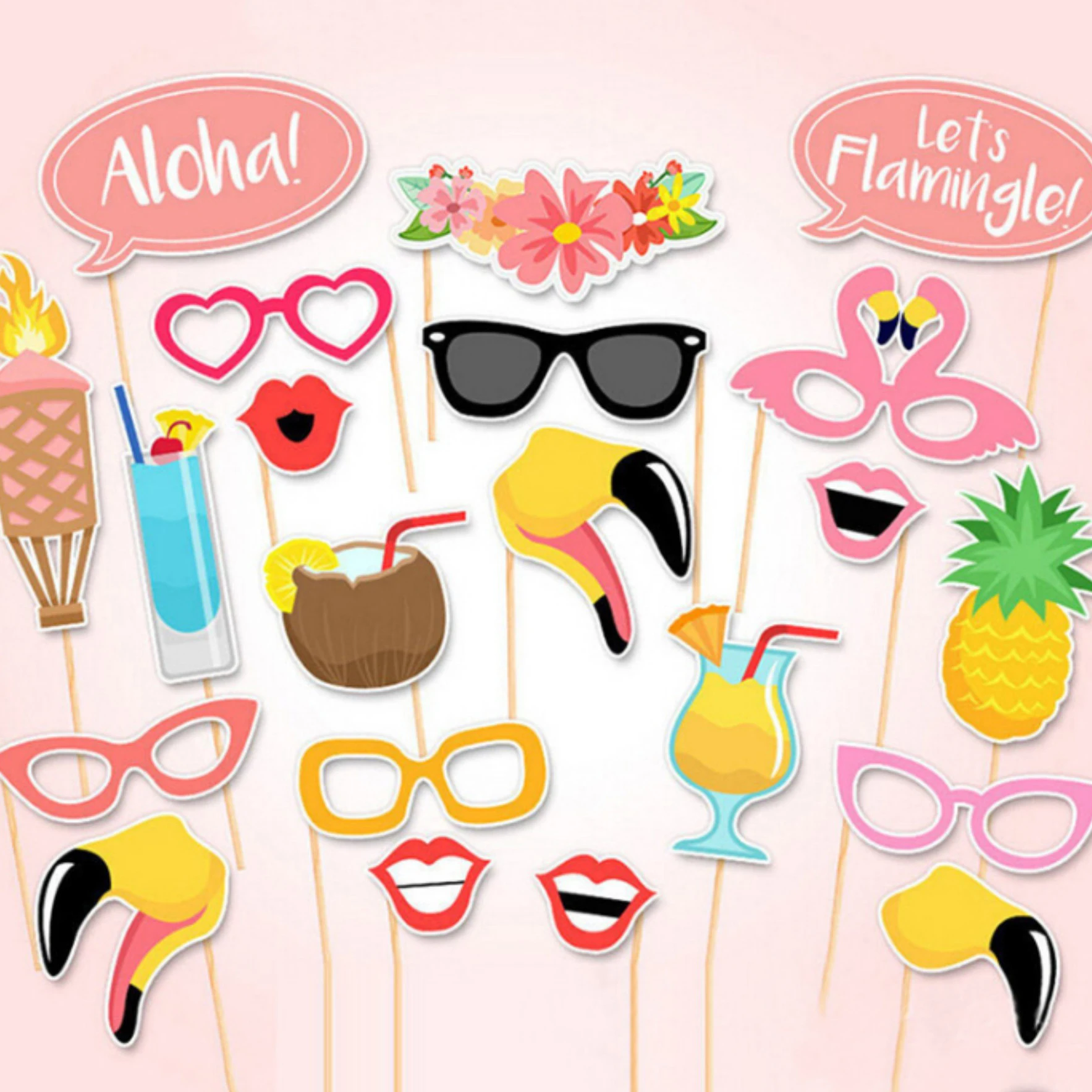 

FANLUS 21pcs Couples Hawaiian Photo Booth Props Kits Beach Pool parties,Holiday,Wedding,Birthdays,Graduation Party