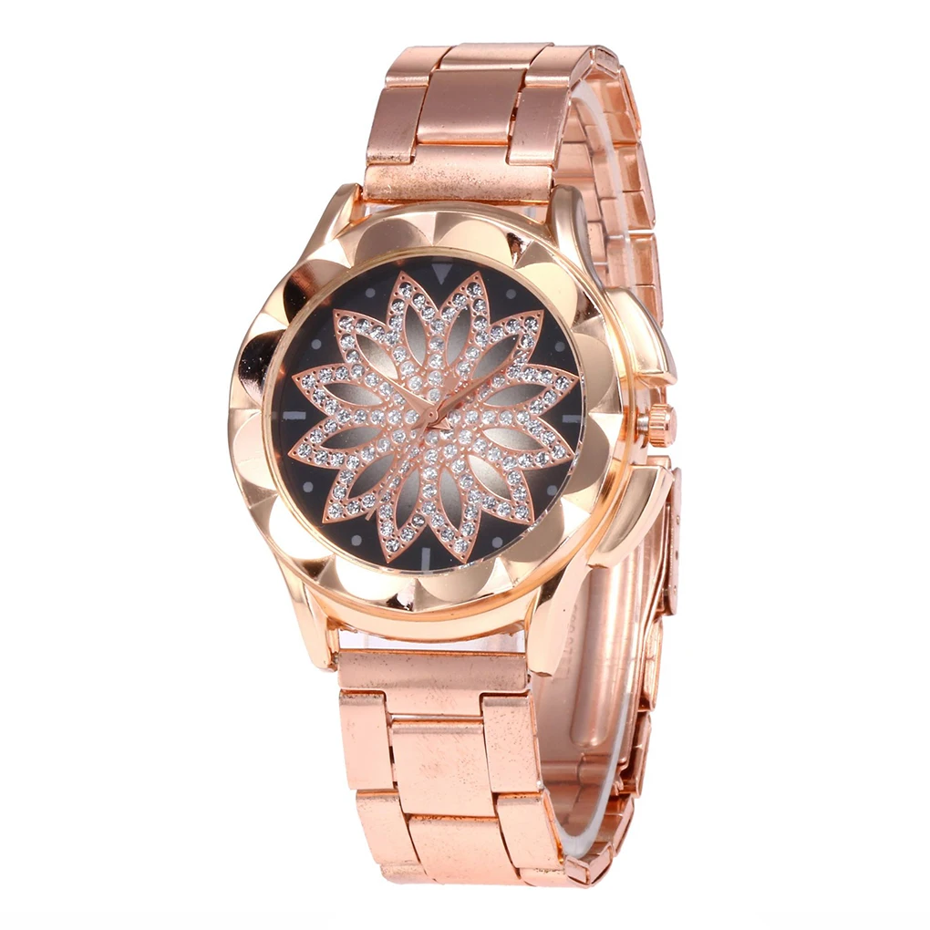 

Fashion Women Stainless Steel Watchband Sparkling Rhinestone Dial Watch Girl Bracelet Quartz Round Watches Fashion Wristwatch