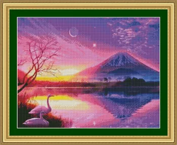 

59-46 the setting sun home Decor counted14ct white canvas similar DMC Cross Stitch kits14CT needlework Set DIY embroidery