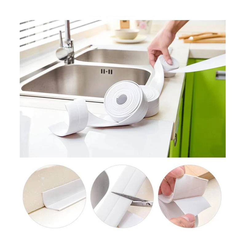 

1pcHome Kitchen Bathroom Wall Sealing Tape PVC Waterproof Mildew Proof Crevice Corner Line Stick Strip Self-Sealing Masking Tape