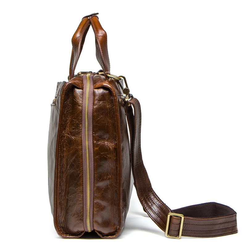  CONTACT'S Portfolios Briefcase Vintage Laptop Bag High Quality Genuine Leather Men Messenger Bags M