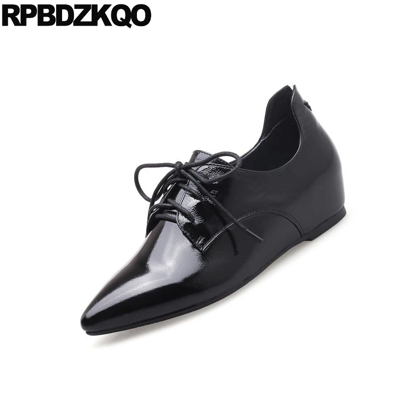 Richelieus Brevet Pointu Soft Hauteur Ascenseur Skin Vin vin Up Lace Rouge Chaussures Femmes Appartements gray Cuir Black Luxe Chinois Croissante Skin black De Véritable Bout Vintage YxAq1t0wnP