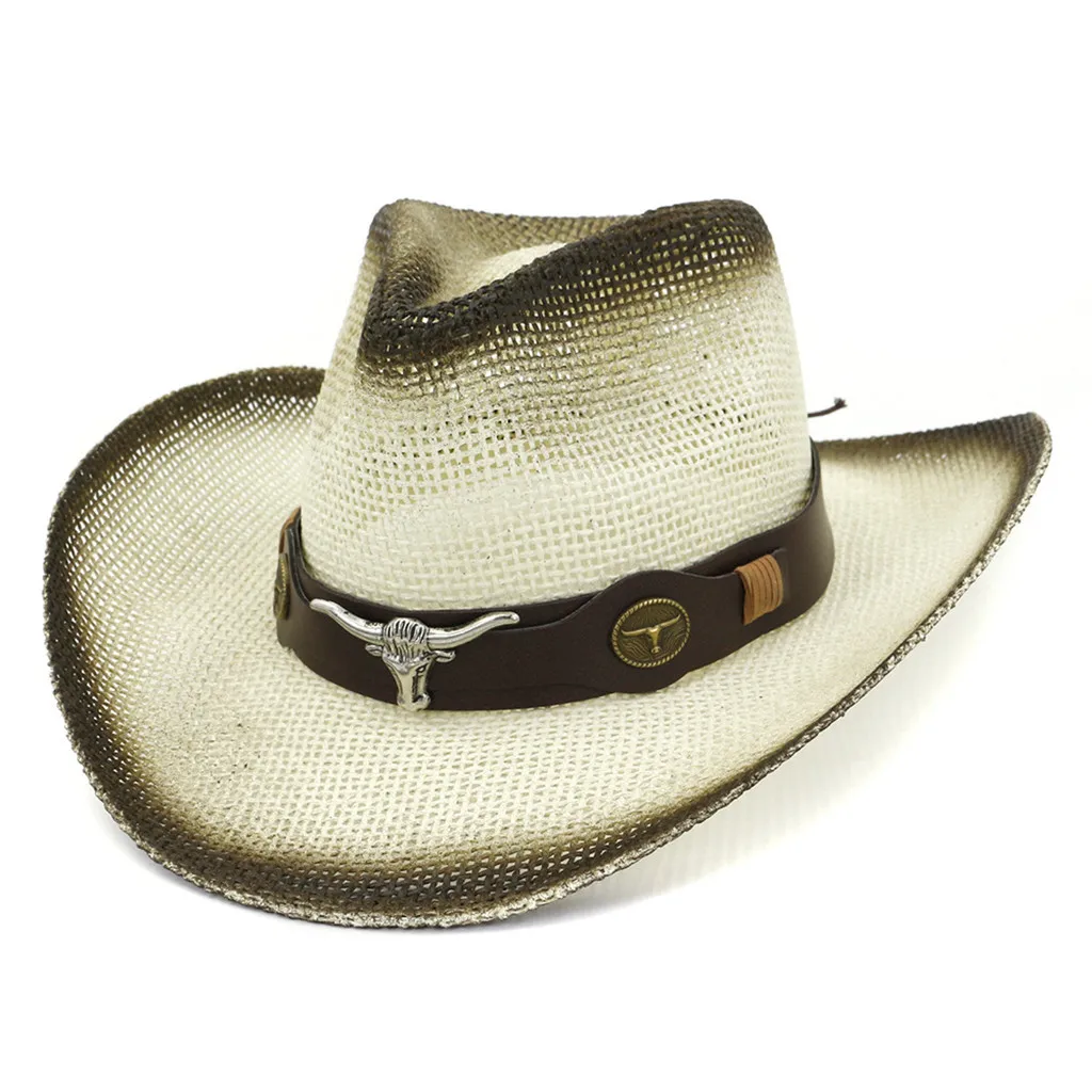 Women Straw Western Cowboy Hat For Summer Men Lady Cowgirl Sombrero Hombre Caps With Handmade Embroidery Hats#Zer