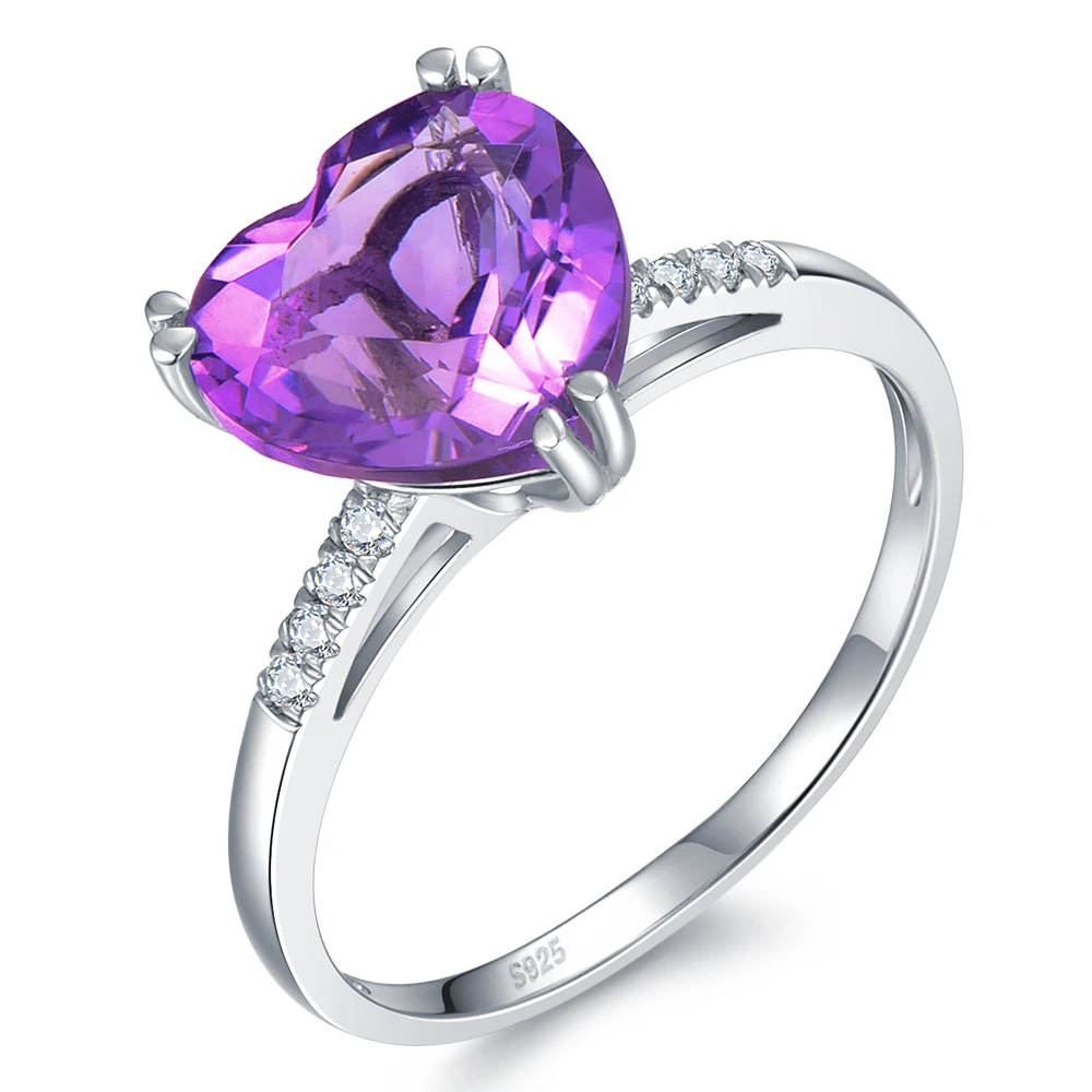 

2.6CT Natural Amethyst Crystal 925 Sterling Silver Love Heart Ring