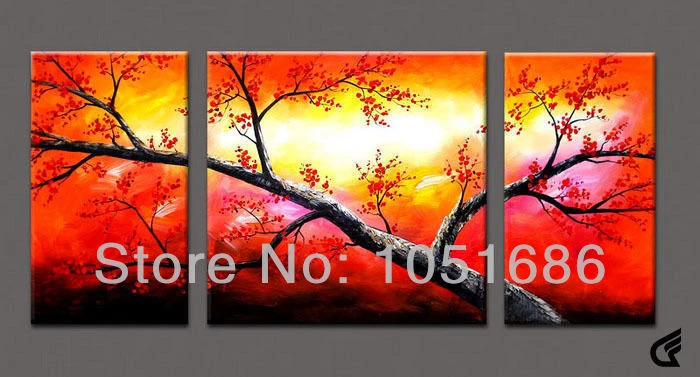 Asian Style Modern Abstract Tree Branches Oil Painting Hand Painted 3 Piece Red Flower Wall Decor Art Picture Set No Framed Painting Walls Ideas Pictures Picture Abstract Paintingpictures Of Baby Bunnies Aliexpress