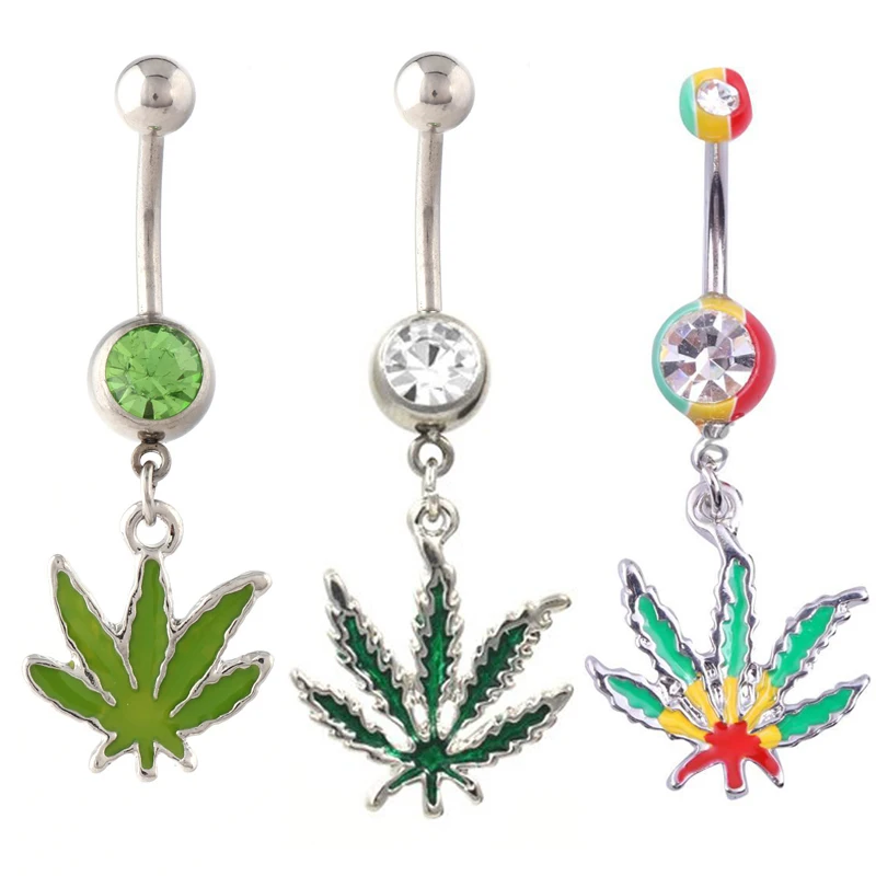 12PCS Mix Design Rasta Pot Leaf Jamaican Belly Ring Navel Ring Body