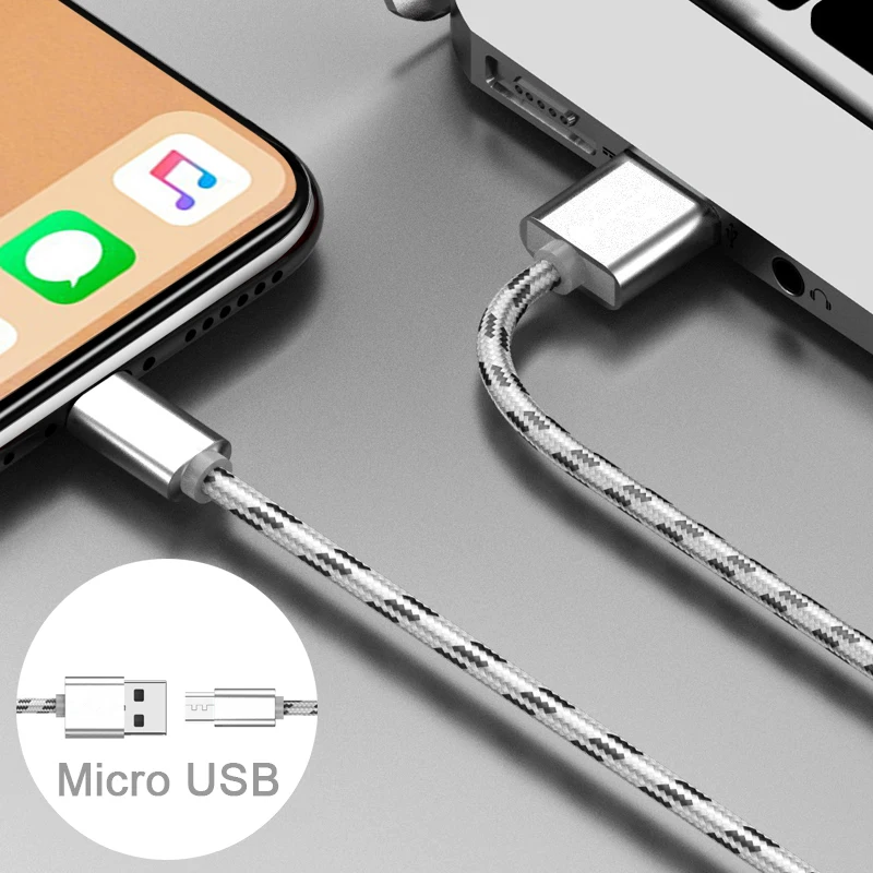 1 м 2 м Micro USB кабель 3A нейлон Быстрая зарядка USB кабель для передачи данных для samsung Xiaomi LG планшет Android мобильный телефон usb зарядный шнур - Цвет: Белый