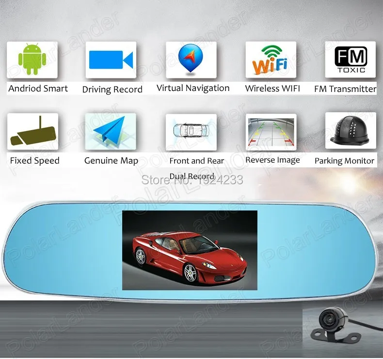 Full HD 5.0 дюймов Марки Автомобиля камера Android GPS WiFi FM Парковка Зеркало Заднего Вида HD Камера DVR