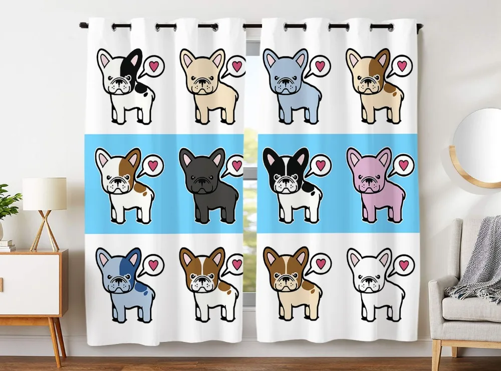 

HommomH Curtains (2 Panel) Grommet Top Darkening Blackout Room Cute Bulldog Cartoon Dog Love