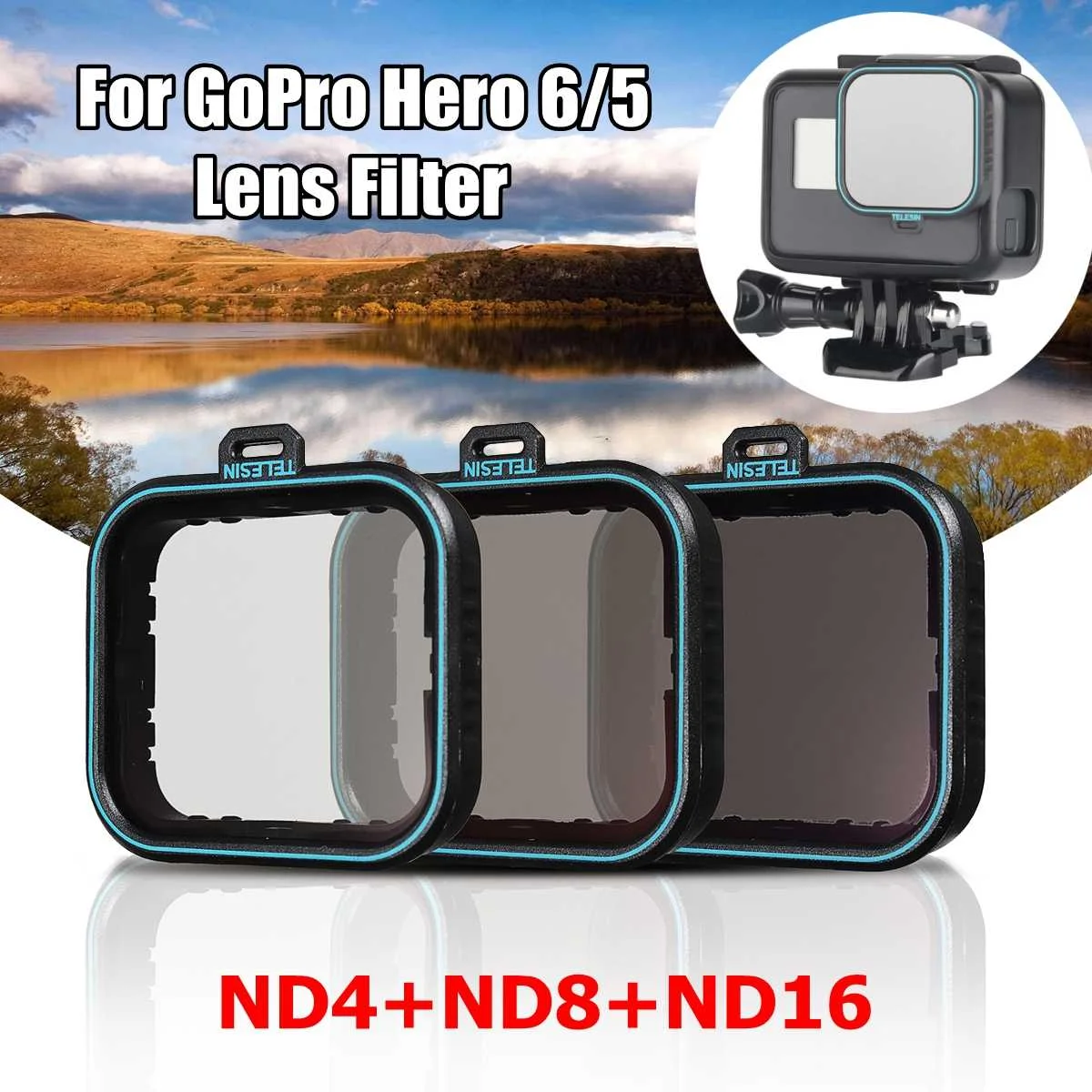 

3 Pack ND4 Filter Optical Glass Neutral Density ND4/8/16 ND Fader Filters Set for Gopro Hero 5&6