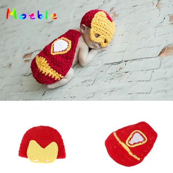 

Iron Man Style Crochet Newborn Boys Girls Photo Photography Props Outfits Knitted Baby Superhero Cartoon Costummes