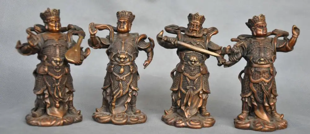 

4'' China Caturmaharajakayikas 4 Heavenly King Warrior Bronze Statue