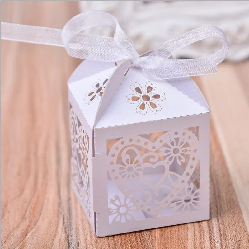 

300PCS Wedding Souvenirs Decoration Wedding Favor Candy Box with Ribbon