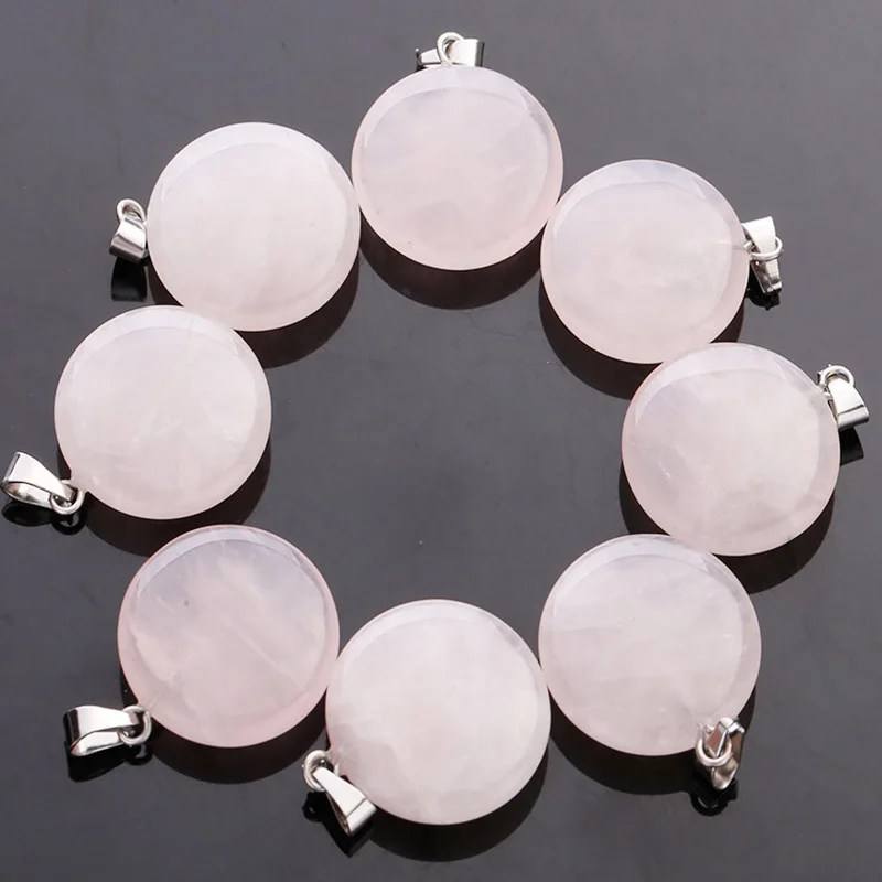 Круглый кулон натуральный кристалл Кварцевый камень кулон для изготовления ювелирных изделий 30 шт./лот Высокое качество 20 мм Подвески - Окраска металла: Rose quartz