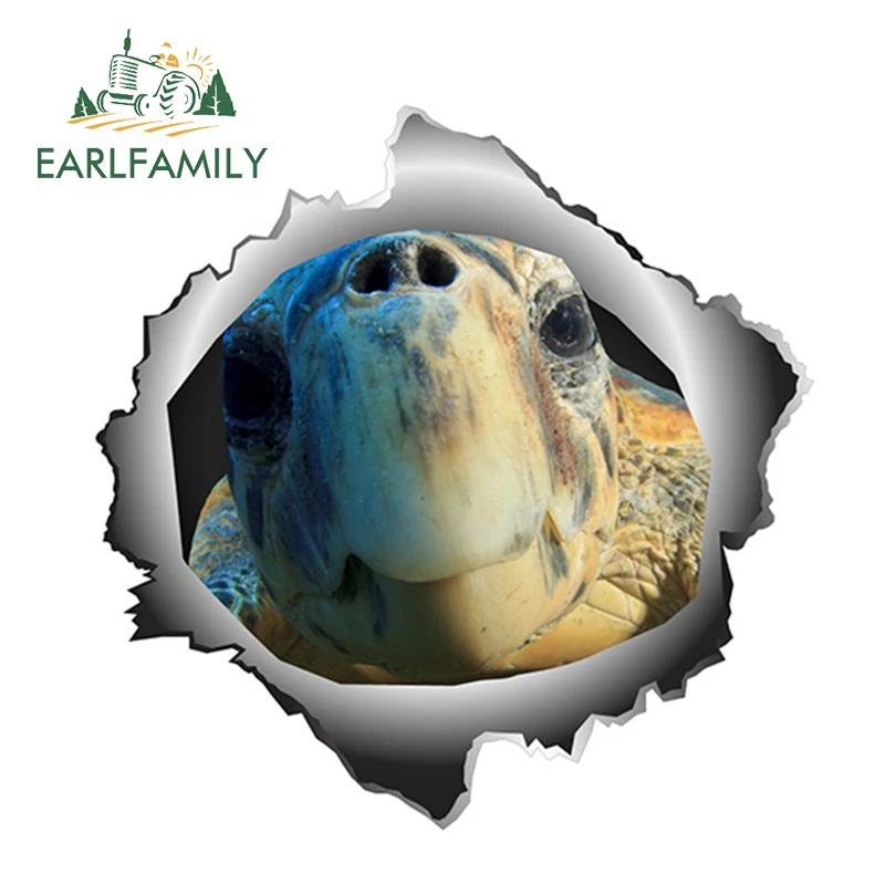 

EARLFAMILY 13cm x 12.9cm 3D Turtle Vinyl Sticker Torn Metal Decal Personality Animal Car Stickers Window Nautical Decoration
