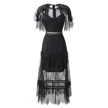 

New summer Europe and the United States women's fashion leisure agaric lace sleeve dress E0406 in five minutes