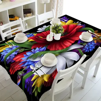 

Beautiful flowers 3D printing Rectangular Tablecloths Polyester Table Cover Modern Brand Customizable Table Cloth