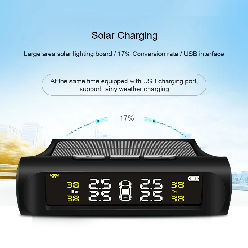 2018 солнечный автомобиль TPMS Smart шин давление мониторинга системы USB цифровой ЖК