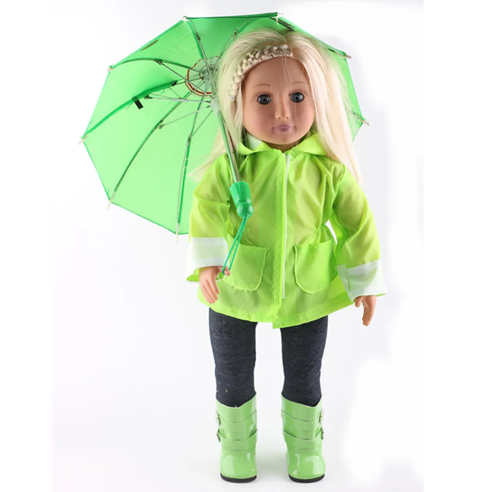 

Doll Clothes for American Dolls green Rain Outfit - Includes Rain Jacket, Hat and Pants