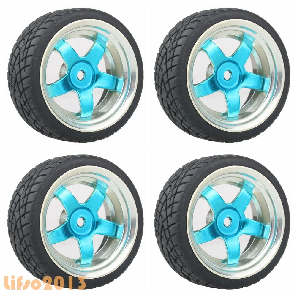 4pcs Plating 5 Spoke Plastic Wheel Rims Rubber Tires For RC 110 On