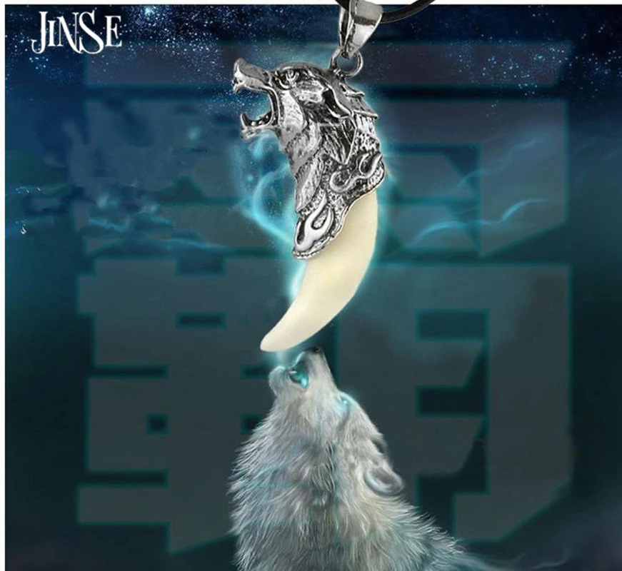JINSE Punk Fashion Brave Men Wolf Tooth Spike Pendant Necklaces Men Personality Male Necklace Jewelry for Friends Gift BLS194