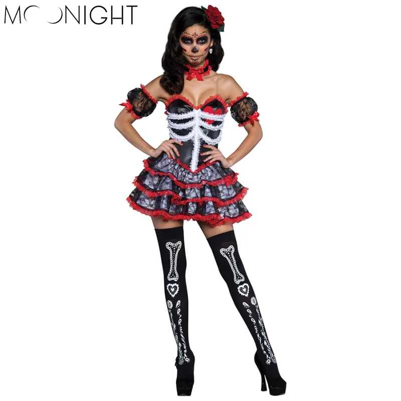 MOONIGHT 4 Pcs Corpse Bride Costume Skeleton Zombie Costume Nightmare ...