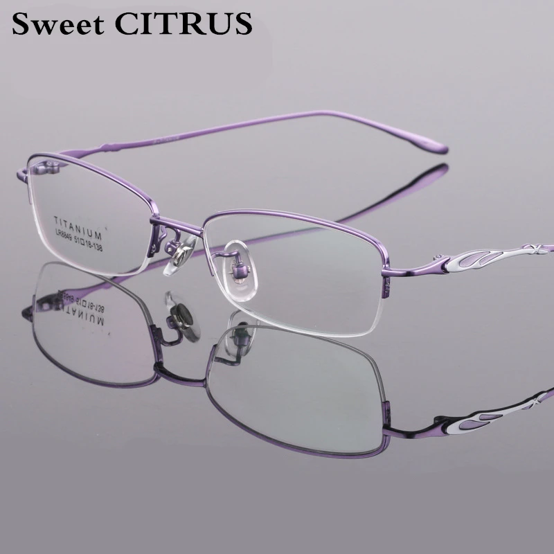 Sweet CITRUS Pure Titanium Eyeglasses Women Half Rim Optical Frame Prescription Reading Spectacle Female Myopia Eye