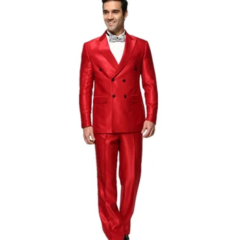 

Latest handsome groom mens suits 2017 double-breasted men custom fashion red suit (jacket+pants) high quality