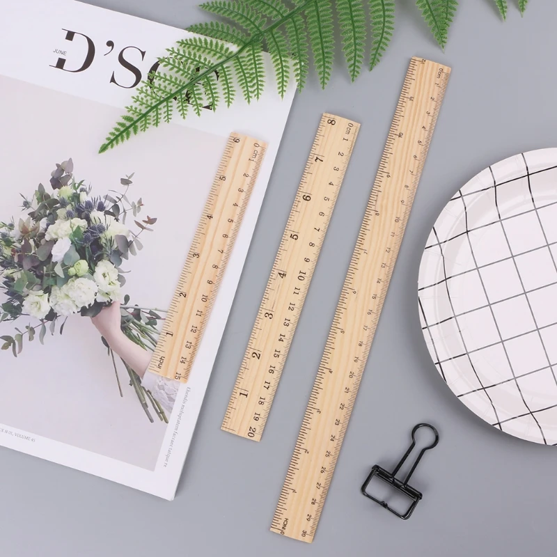 

15cm 20cm 30cm Wooden Ruler Double Sided Student School Office Measuring Tool