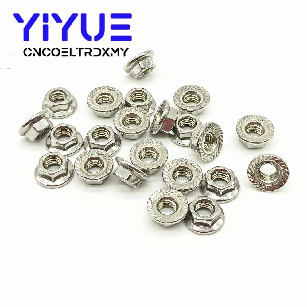 20pcslot Metric thread M5 M6 M8 304 Stainless Steel Hex Flange Nuts Pinking Slip Locking Lock Nut (6)