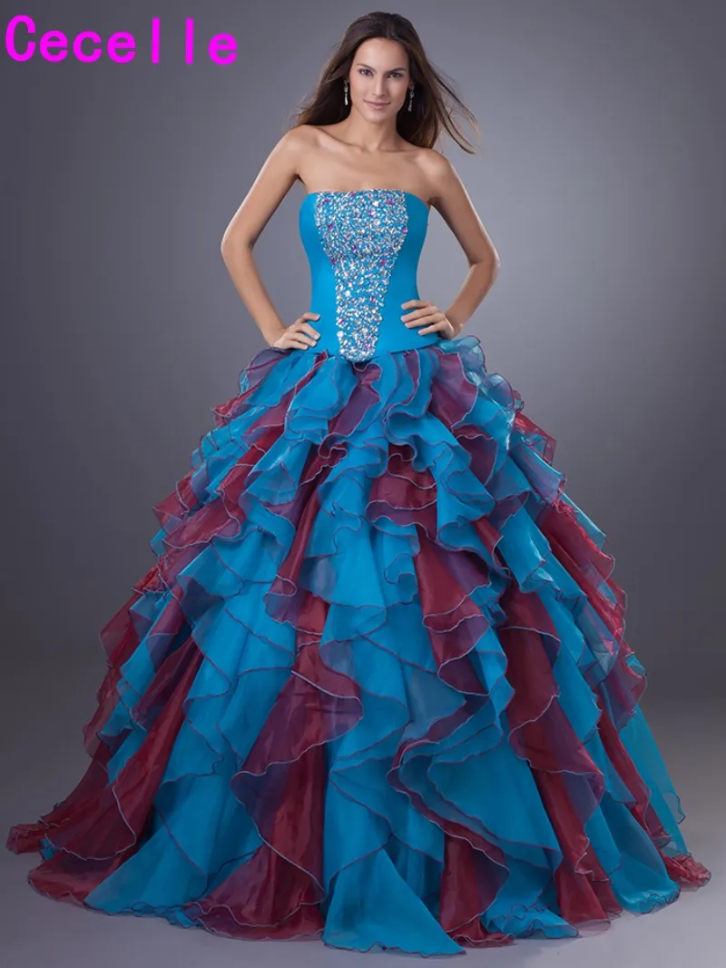 2019 бальное платье Quinceanera без бретелек оборками из органзы Сладкий 16 15 Принцесса