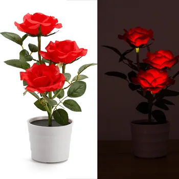 

Solar Rose Flower Lights LED Light Artificial Rose Pot With 3 Lights Flower Bonsai LED Night light Party Landscape Table Decor