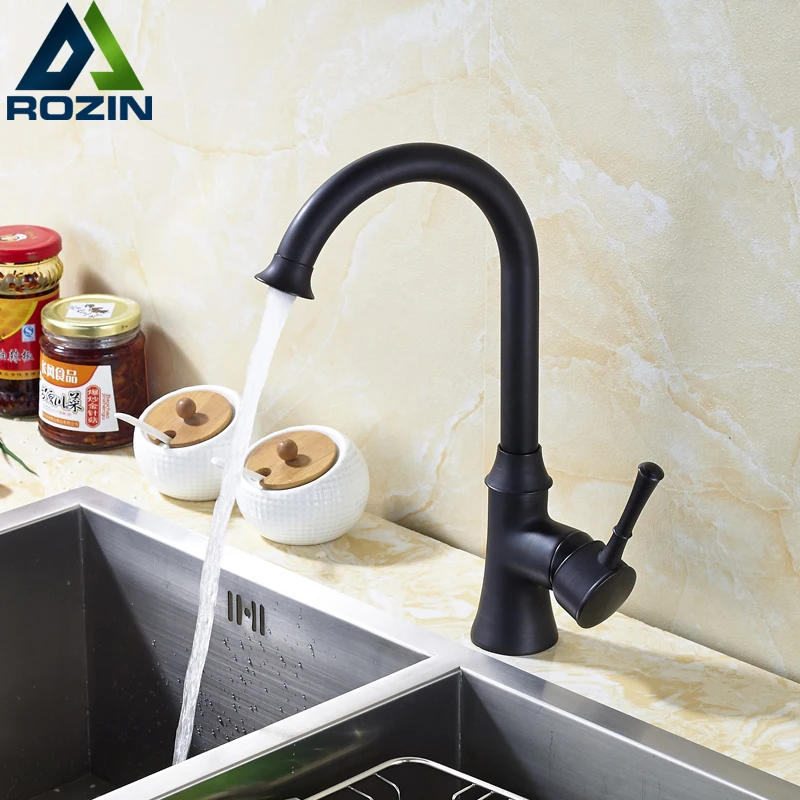 

Goose Neck Bathroom Kitchen Faucet 360 Rotation Single Handle Kitchen Mixer Taps with Hot and Cold Water Black Deck Mounted