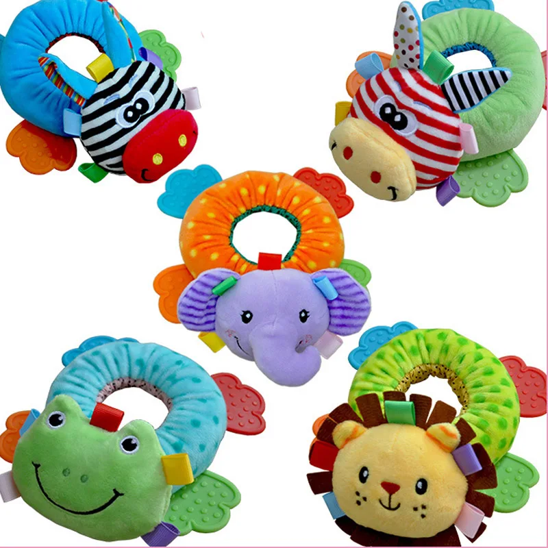 Wholesale 10pcs/lot Baby Cartoon animals Plush Wrist Strap Rattles Toys