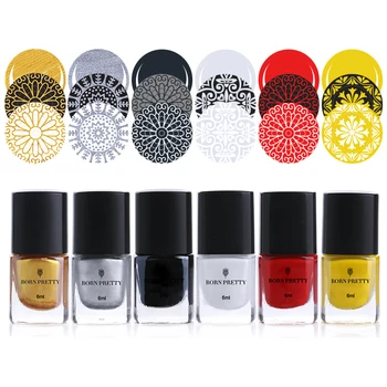 

BORN PRETTY White Black Gold Silver Nail Stamping Polish Set 6ml Nail Polish Nail Art Stamping Polish Printing Varnish