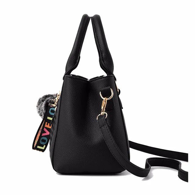 Embroidery Messenger Bags Women Leather Handbags Bags for Women Sac a Main Ladies hair ball Hand Bag - Image 2