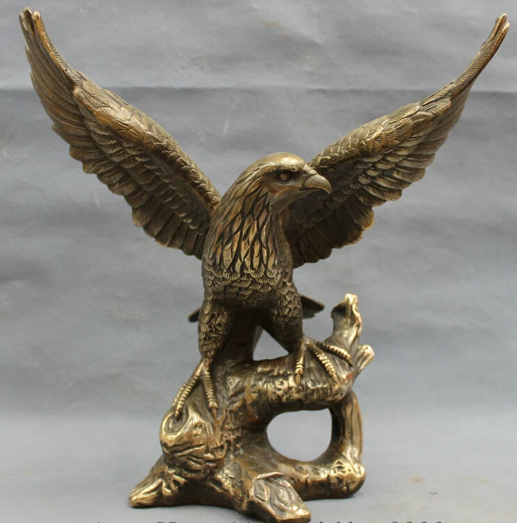 

JP S62 12" Folk Home FengShui Chinese Copper Bronze Bird Fly Eagle Hawk On Tree Statue