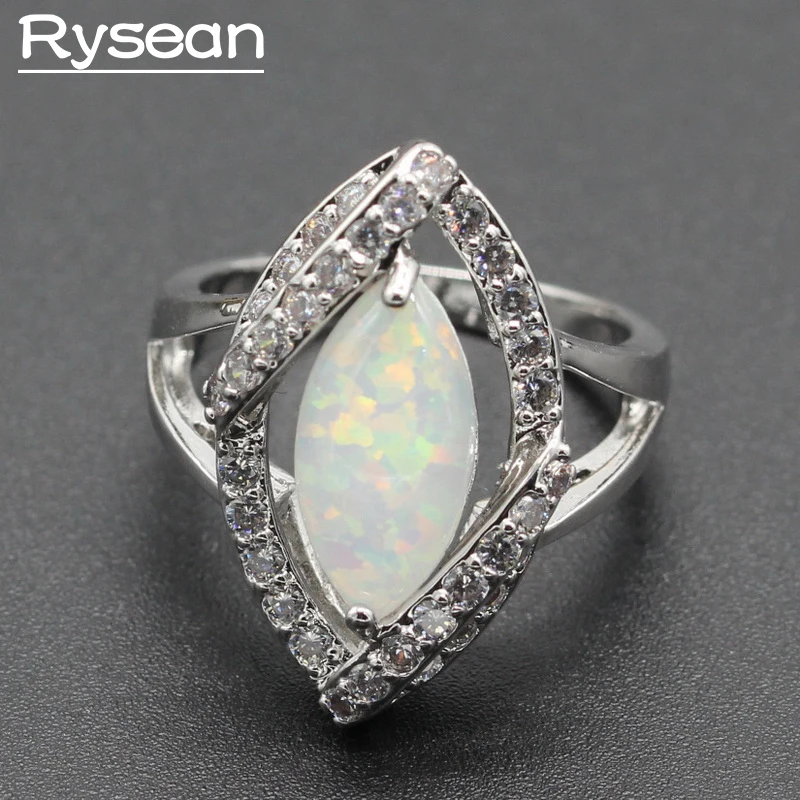 

Marquise Cutting Australia Fire White Blue Opal 925 Sterling Silver Ring for Women Bridal Wedding Rysean