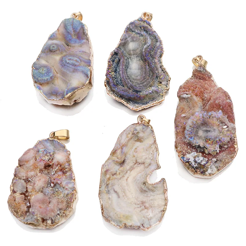 Природный Оникс подвески-Амулеты красочные изысканный нерегулярный натуральный камень Кварцевый Кристалл DIY ожерелья для мужчин и женщин