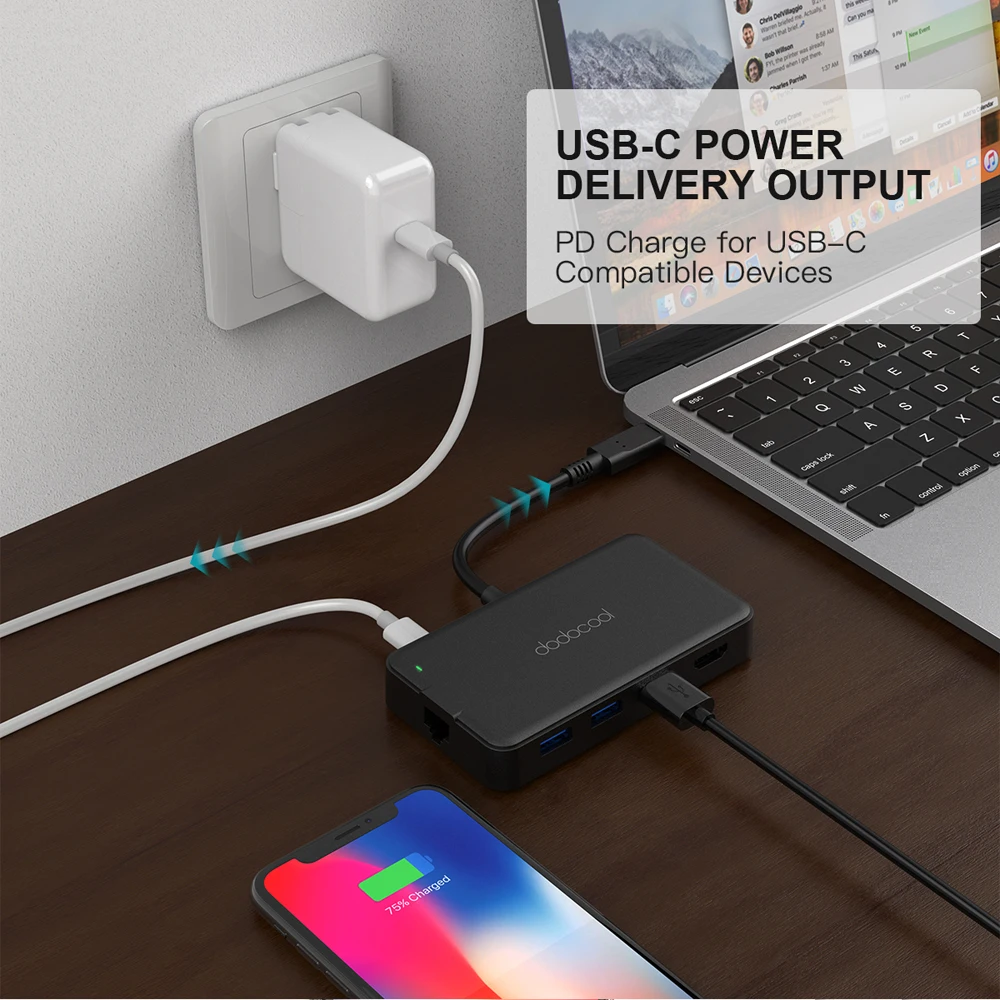 Usb-хаб dodocool type C-USB 3,0 концентратор HDMI RJ45 Thunderbolt 3 адаптер для MacBook Pro huawei P20/P20 Pro type-C USB C концентратор 3,0