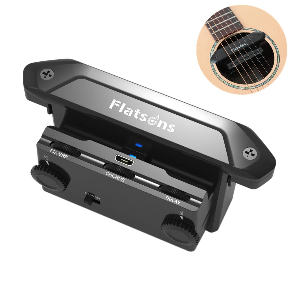 

Multi-function Black Rechargeable Guitar Resonance Pickup Musical Amplifier with Reverbs Chorus Delay VOL Mic Function