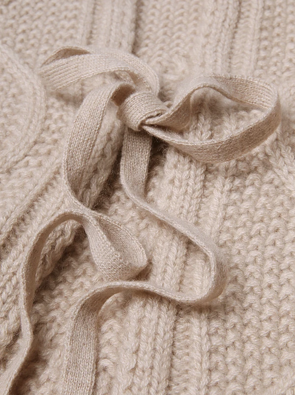  high grade 100%goat cashmere twisted knit women fashion lace up short cardigan sweater Oneck full s