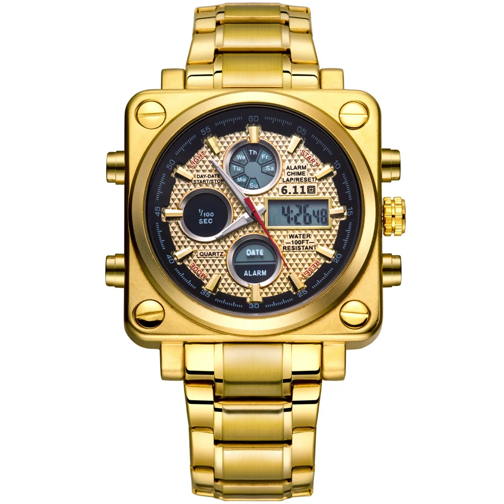 

Luxury Brand Mens Sport Watch Gold Quartz Led Clock Men Waterproof Digital Wrist Watch Male Military Watches Relogio Masculino