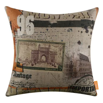 

LINKWELL 18x18 inches Pillow Case Burlap Cushion Cover Vintage India Mumbai Gateway of India Arch Monument Bombay Famous Place