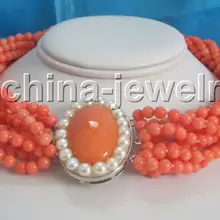 Очаровательное женское 1" 10row 5 мм идеально круглые розовое коралловое ожерелье, застежка, свадебные украшения, кристалл, женские