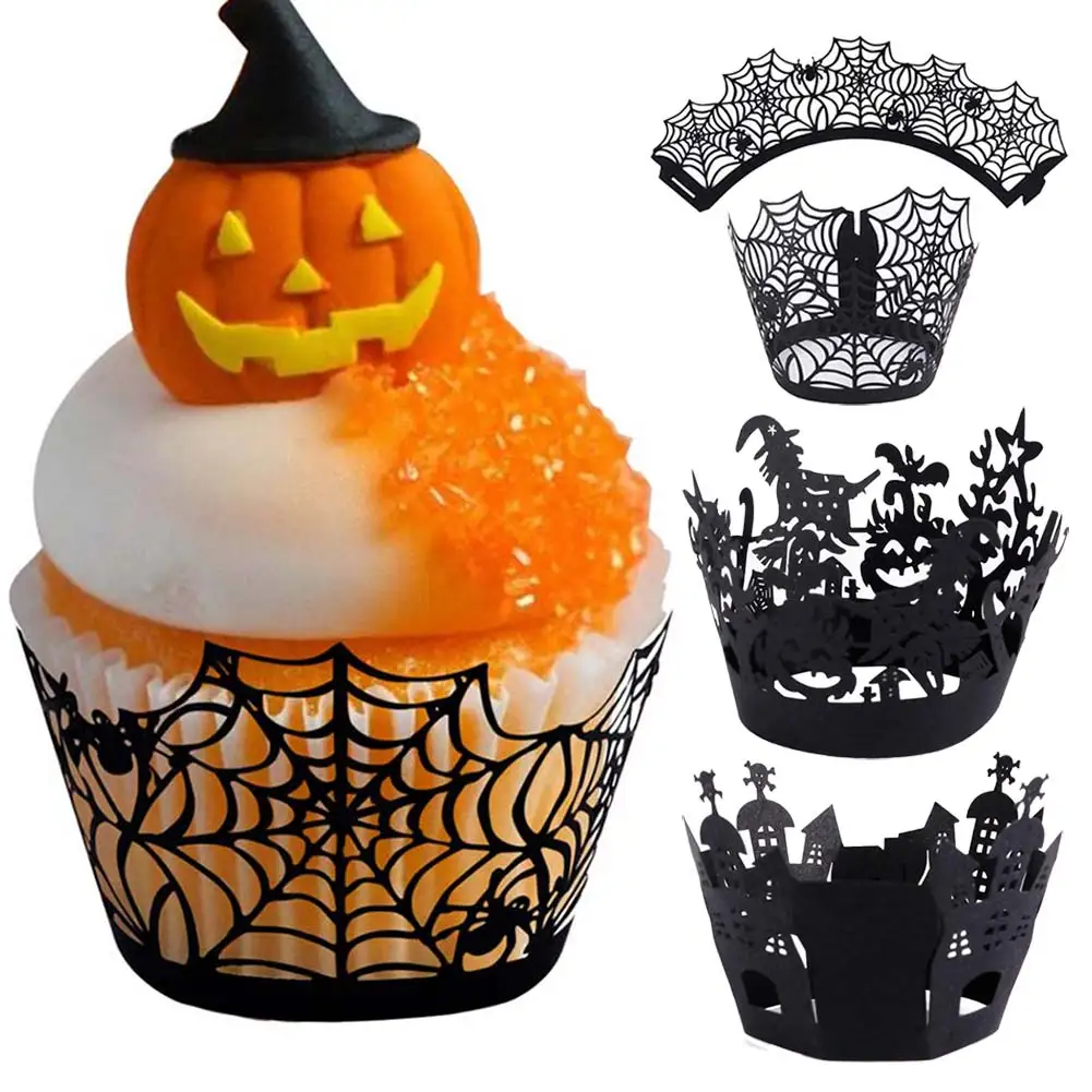 

12 Pcs Cupcake Wrappers Case Hollow Laser Cut Cake Decorating Halloween Party Decor Accessories WXV Sale