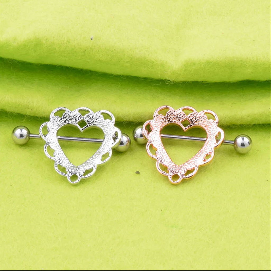 1 Pair Fashion Stainless Steel Love Hearts Nipple Bar Rings Nipple Ring Barbell Body Piercing Jewelry